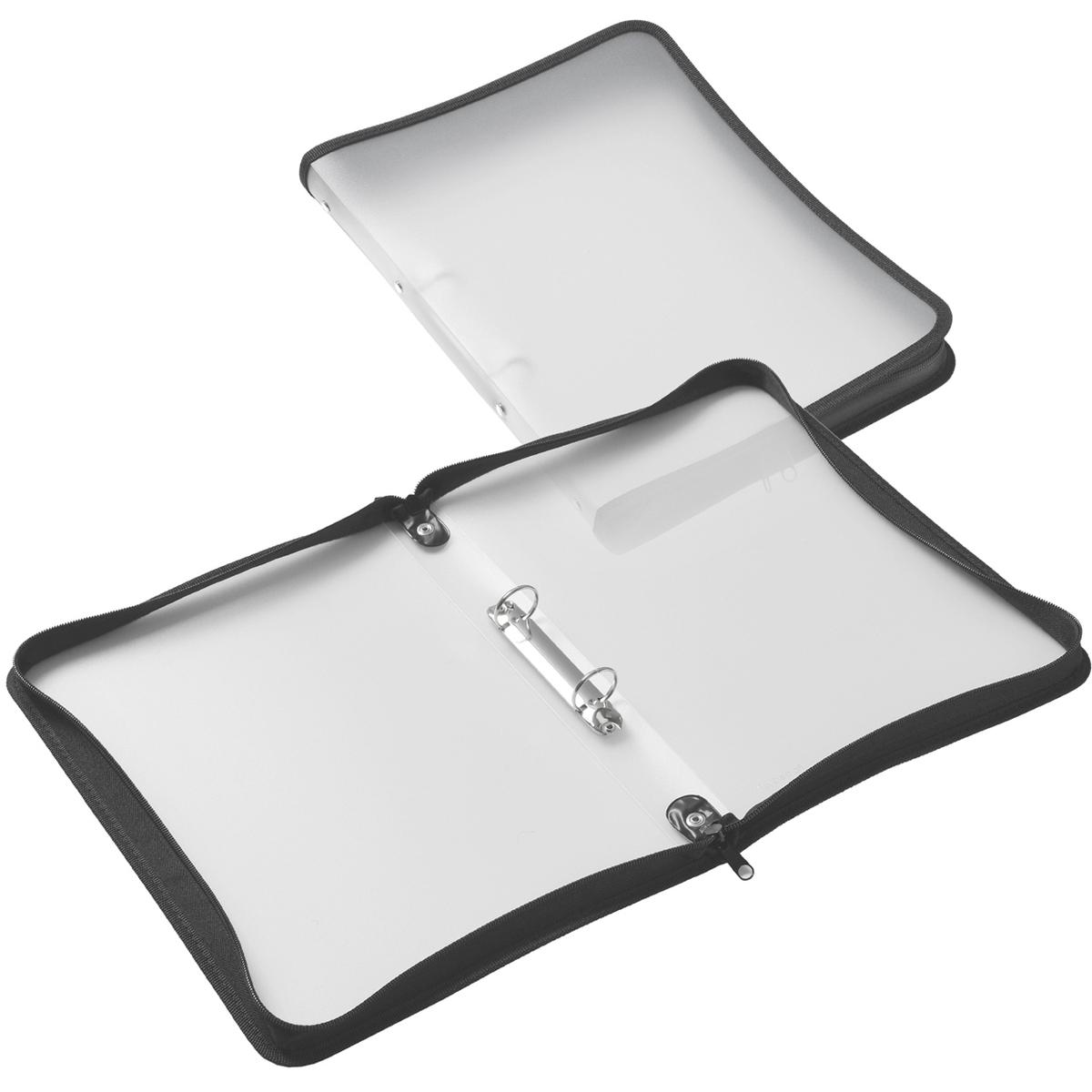 Foldersys, Ordner, Reissverschluss-Mappe A4 PP farblos transluzent 2-Ring-Mechanik Zip schwarz (A4, 30 mm, 1 x)