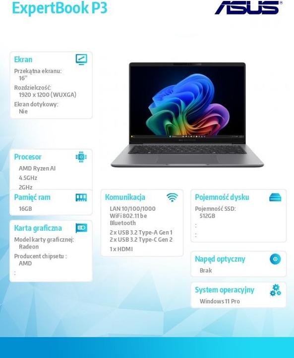 Produktbild ASUS ExpertBook P3 PM3606CKA-MB0197X Notebook - Ryzen AI 5 (16", 512 GB, 16 GB, Eng. Int.)