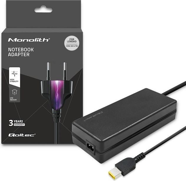 Qoltec 51031 Power Adapter Skirta Lenovo 135W 20V 6.75A Slim Tip Pin Power Kabelis (135 W)