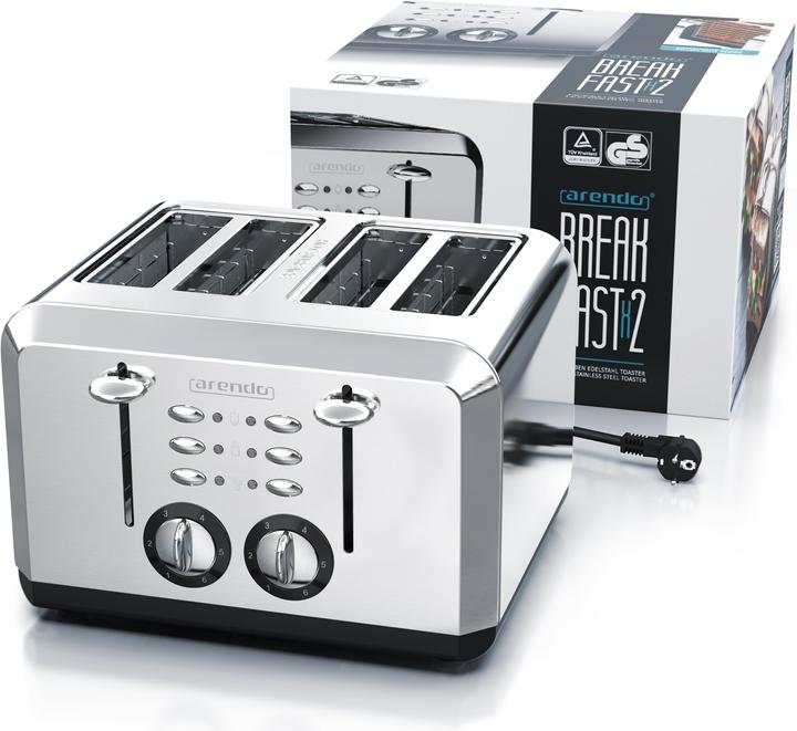 Produktbild Arendo Edelstahl Toaster 4 Scheiben, Automatik, Edelstahl, Wärmeisolierendes Doppelwandgehäuse, silber