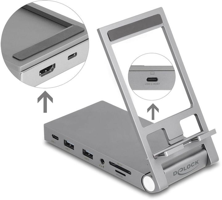 Immagine prodotto Delock Stazione di aggancio per tablet e notebook 4K con sistema integrato (USB-C, 5 Porti)