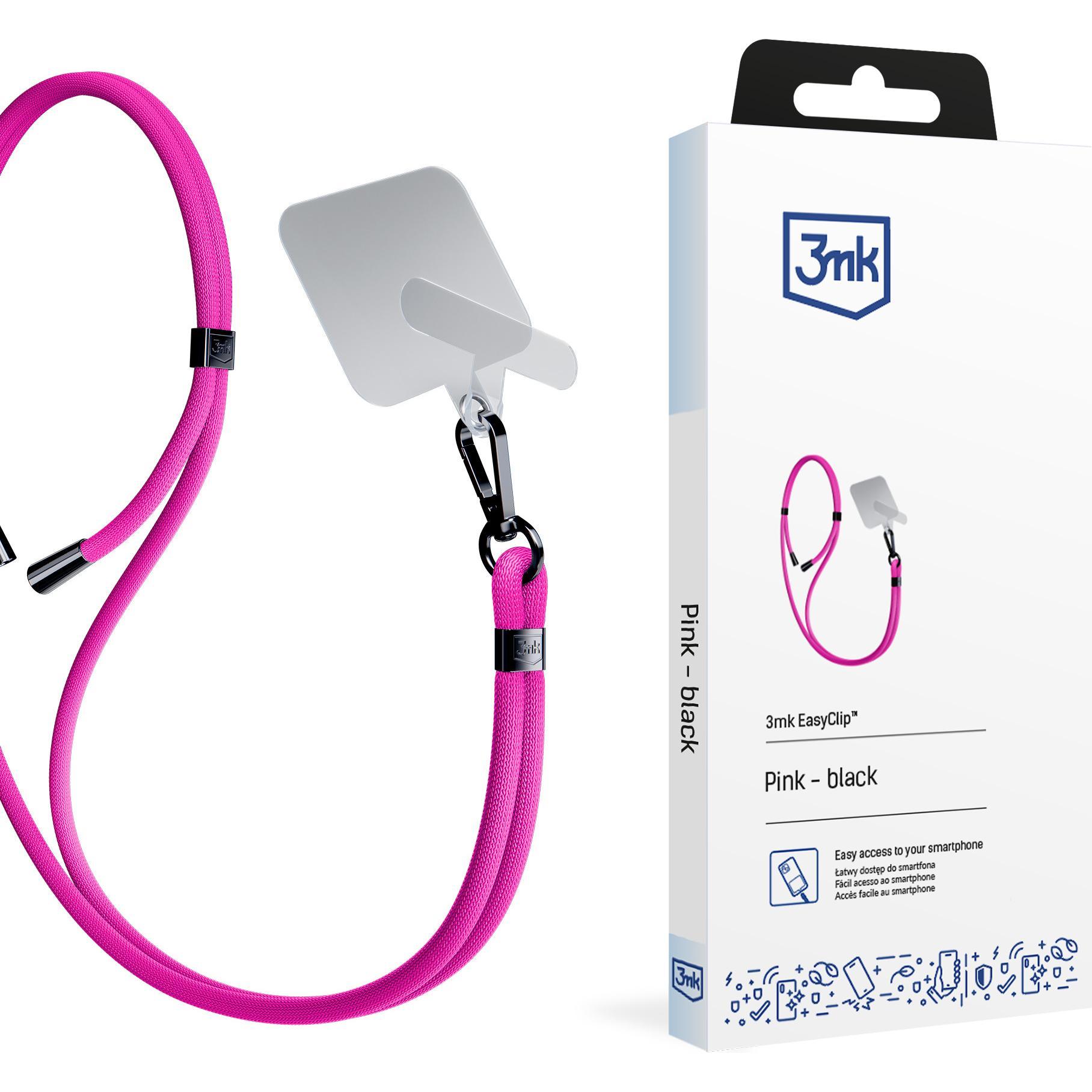 3MK EasyClip Pink (black) Smycz do telefonu, Handykette, Schwarz, Pink