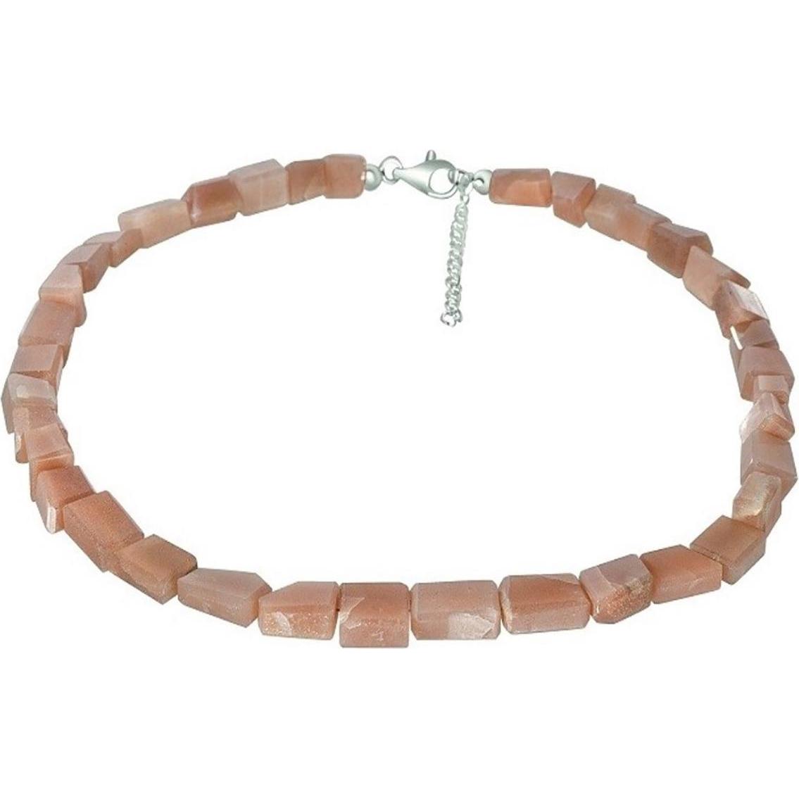 Xen, Halsschmuck, Mondstein - Collier peach Trommelstein 48 + 5 cm 925 Silber, (925 Sterling Silber, 48 cm)