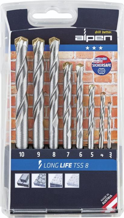 Immagine prodotto Alpen Set di trapani da muratore (3 mm, 4 mm, 5 mm, 6 mm, 9 mm, 10 mm, 7 mm, 8 mm)