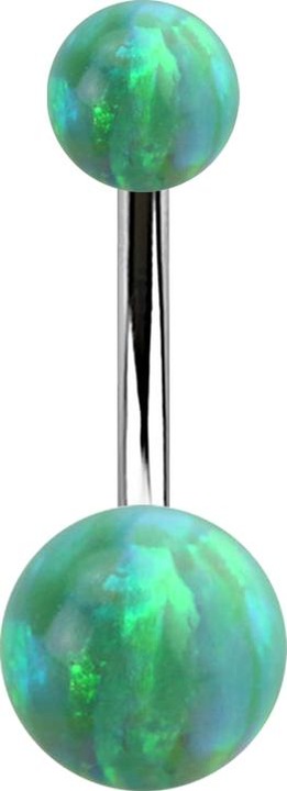 Produktbild Star Piercing Banane silber mit zwei Kugeln Opal grün (ohne Messing, Chirurgenstahl 316L)
