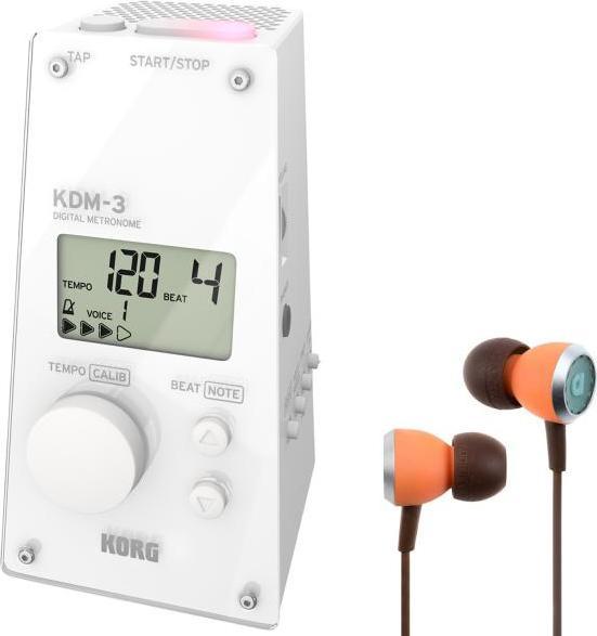 Korg Metronom KDM-3 Digital mit 19 Taktarten Weiss mit In-Ear Kopfhörern