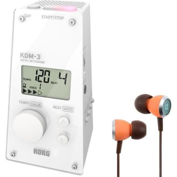 Korg Metronom KDM-3 Digital mit 19 Taktarten Weiss mit In-Ear Kopfhörern, Stimmgerät, Weiss