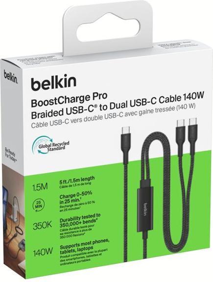 Image du produit Belkin BOOSTCHARGE Pro 140W 1,5m USB-C Kabel schw. CAC004hq1.5MBK (1.50 m, USB 2.0, 140 W)