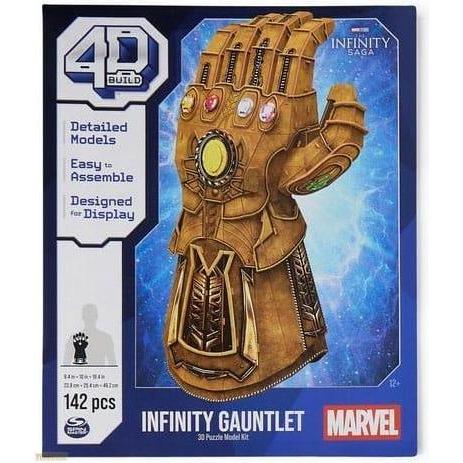 Spin Master 4D Build, Marvel, Infinity-Handschuh 3D-Modellpuzzle-Set mit Ständer, 142 Teile | Thanos-Tischdekora (142 Teile) (6069823)
