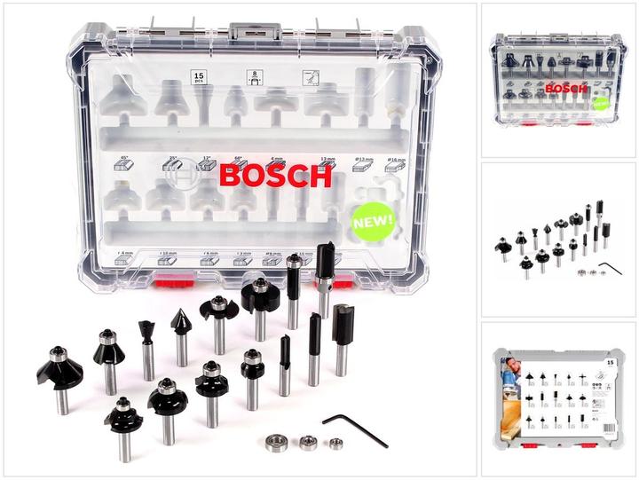 Produktbild Bosch Professional Zubehör 15-teiliges Fräser-Set, 8-mm-Schaft für Handfräsen