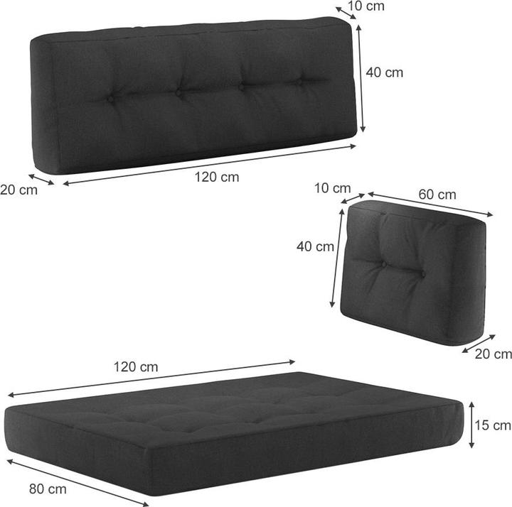 Actual product image Vicco Palettenkissen Set (120 x 80 x 15 cm, 120 x 40 x 20 cm, 60 x 40 x 20 cm)