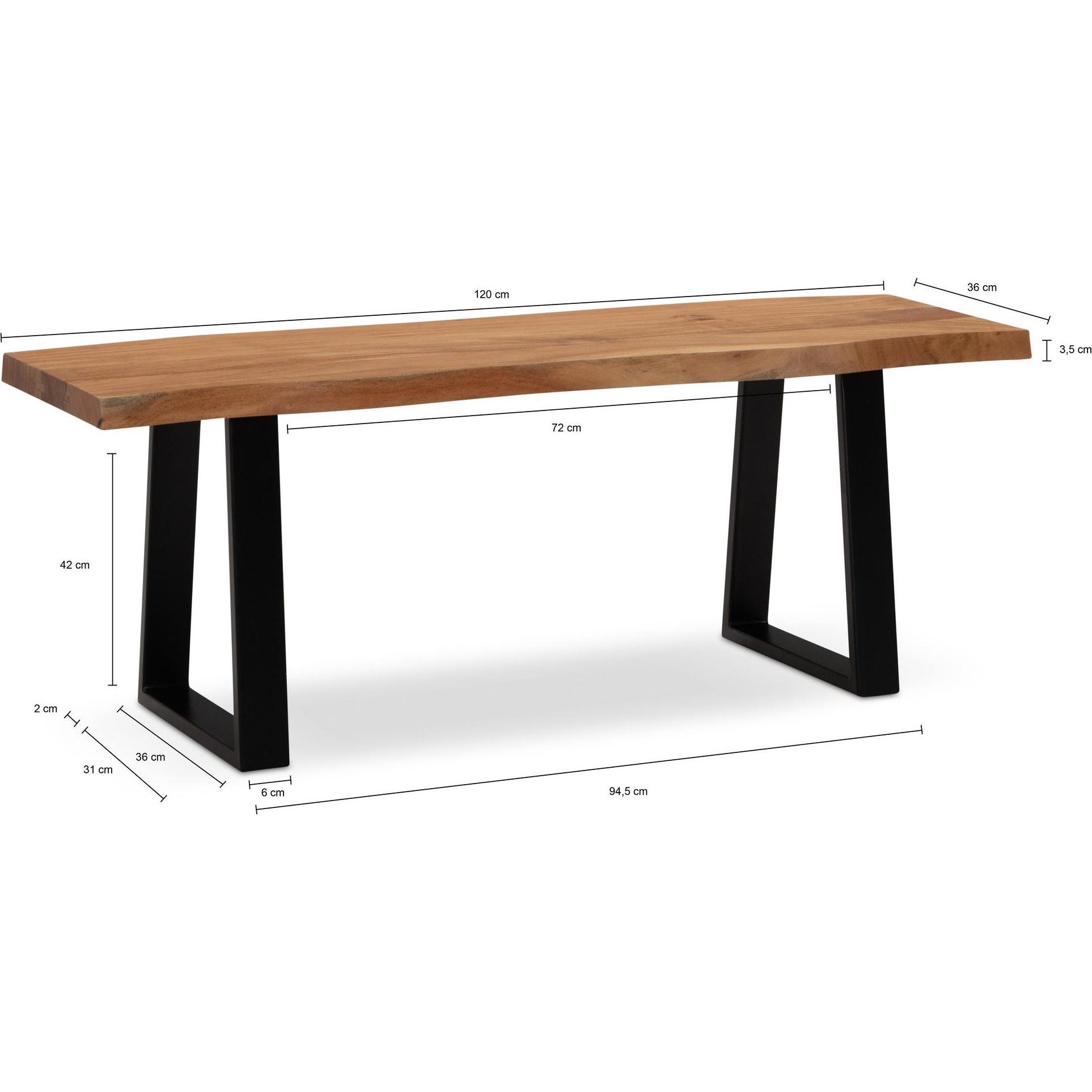 Thumbnail - FineBuy, Sitzbank, Garderobenbank Sitzbank Akazie Massivholz 120 cm Baumkante Flurbank (120 cm)
