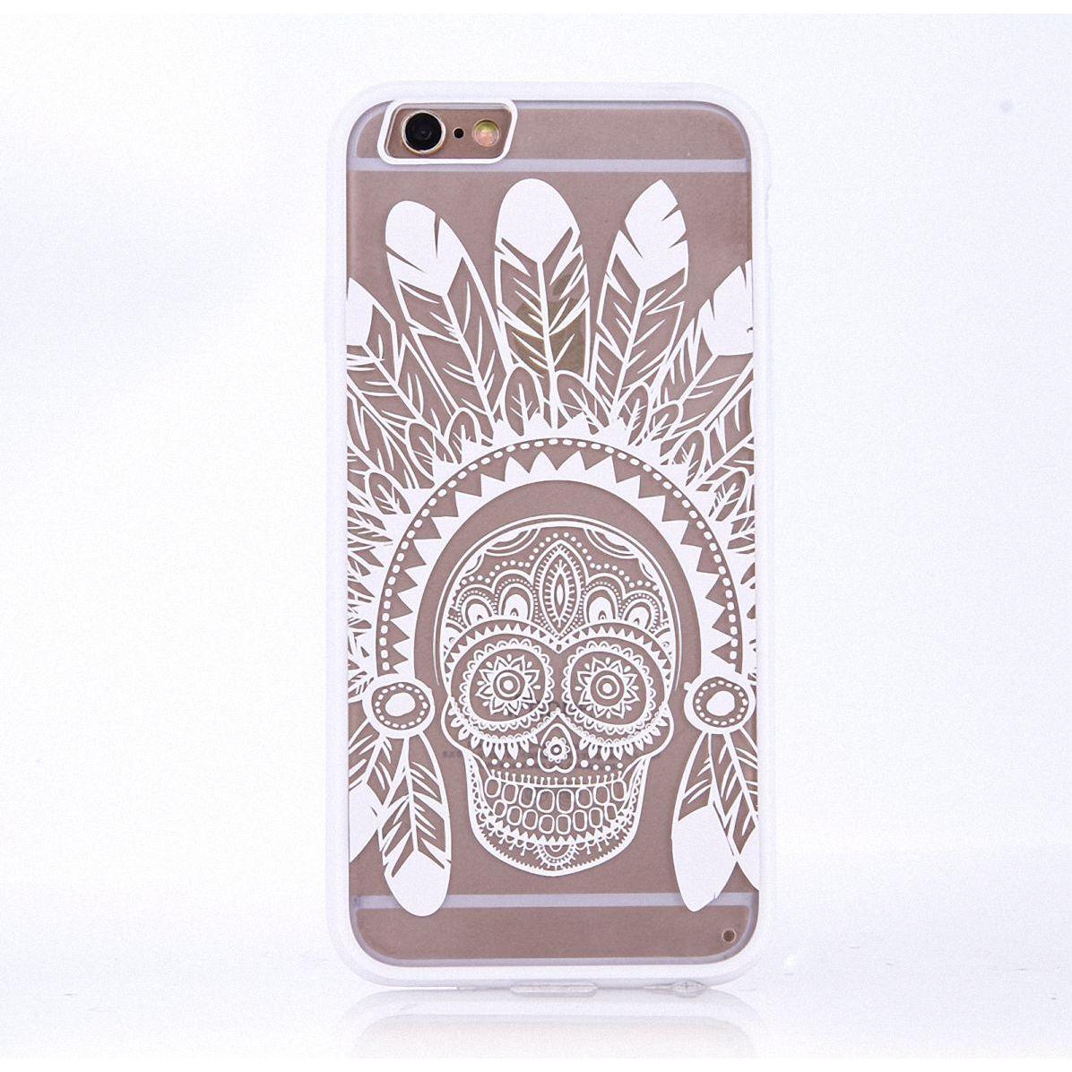 König Design Apple iPhone 7 Plus Handy Hülle Mandala Case Schutz Motiv Federn Totenkopf Weiss (Apple iPhone 7 Plus), Sma...