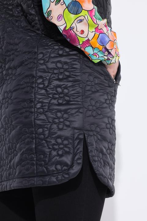 Produktbild Miamoda Long-Steppweste, Blumen-Steppmuster, Kapuze, 2-Wege-Zipper (48)