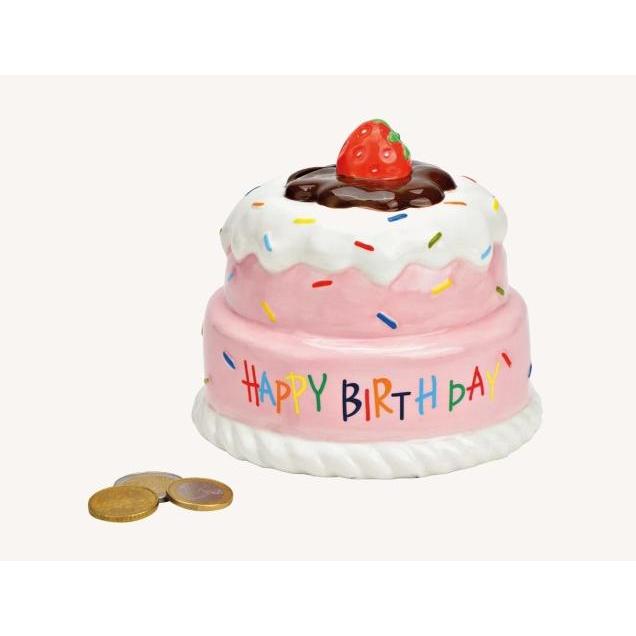 G. Wurm, Spardose, Spardose Torte, Happy Birthday aus Keramik pink/rosa (B/H/T) 12x12x12cm (12 x 12 x 12 cm)