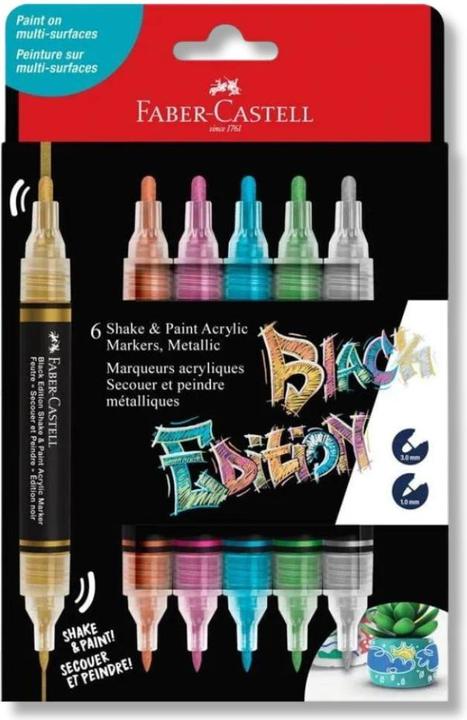 Immagine prodotto Faber-Castell - Black Edition Shake & Paint Acrylic Markers Set of 6 (Metallic Colours) (285517) (6x)