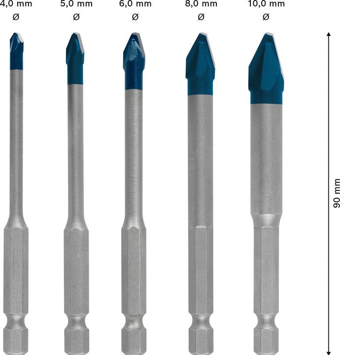Produktbild Bosch Professional Zubehör EXPERT HEX-9 HardCeramic Bohrer-Set, 4/5/6/8/10 mm, 5-tlg. (10 mm, 5 mm, 6 mm, 4 mm, 8 mm)