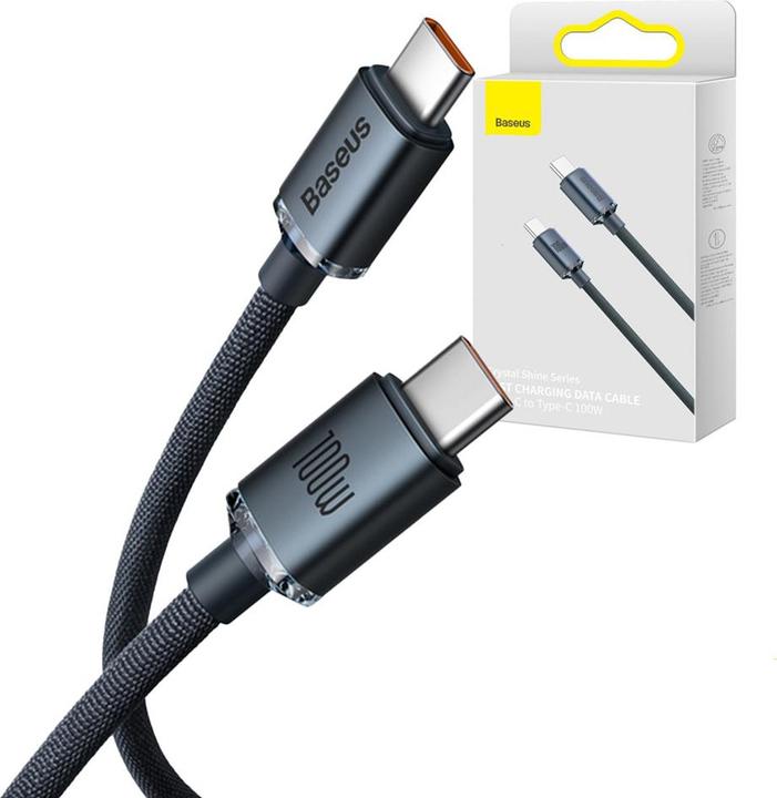 Actual product image Baseus Crystal Shine Series Fast Charging Data Cable Type-C to Type-C 100W 1.2m Black (1.20 m, 100 W)