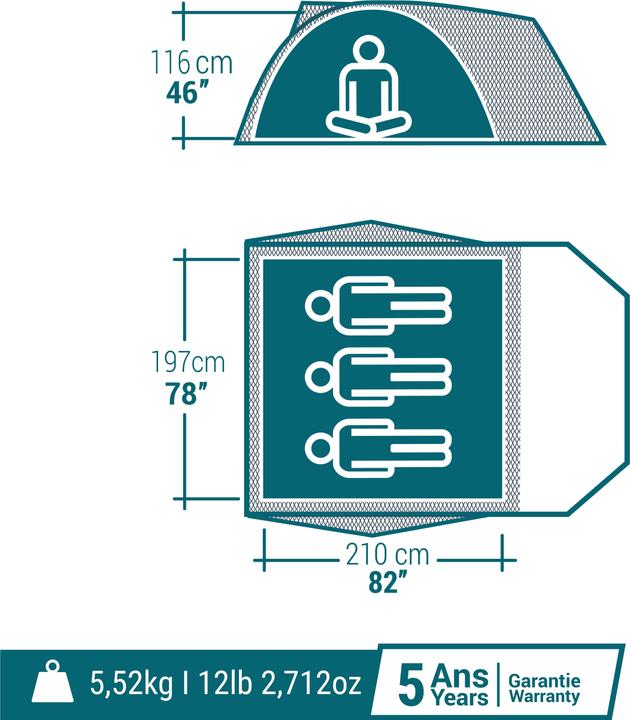 Image du produit Quechua MH100 XL (Tente igloo, 5.41 kg, 3 personnes)