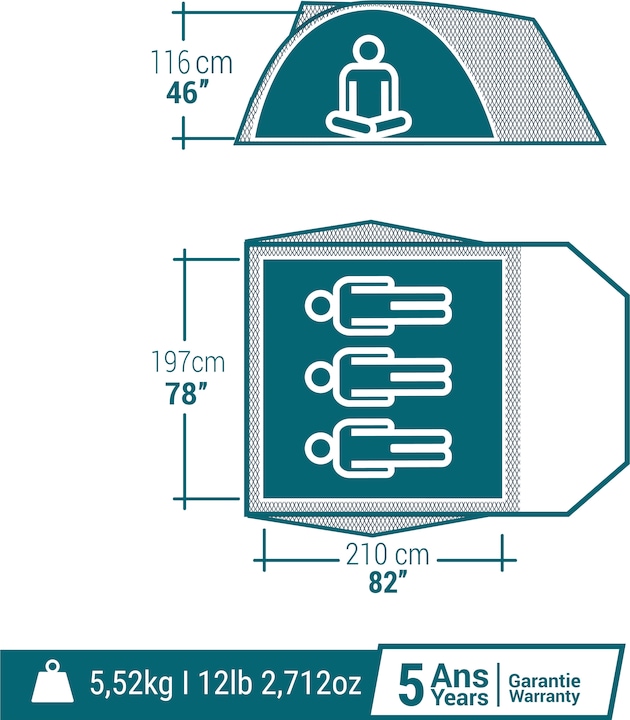 Immagine prodotto Quechua MH100 (Tenda a cupola, 5.41 kg, 3 persone)