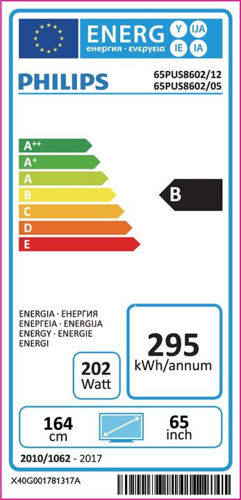 Energie-Label Philips 65pus8602/12 (65", LCD, 4K, 2017)