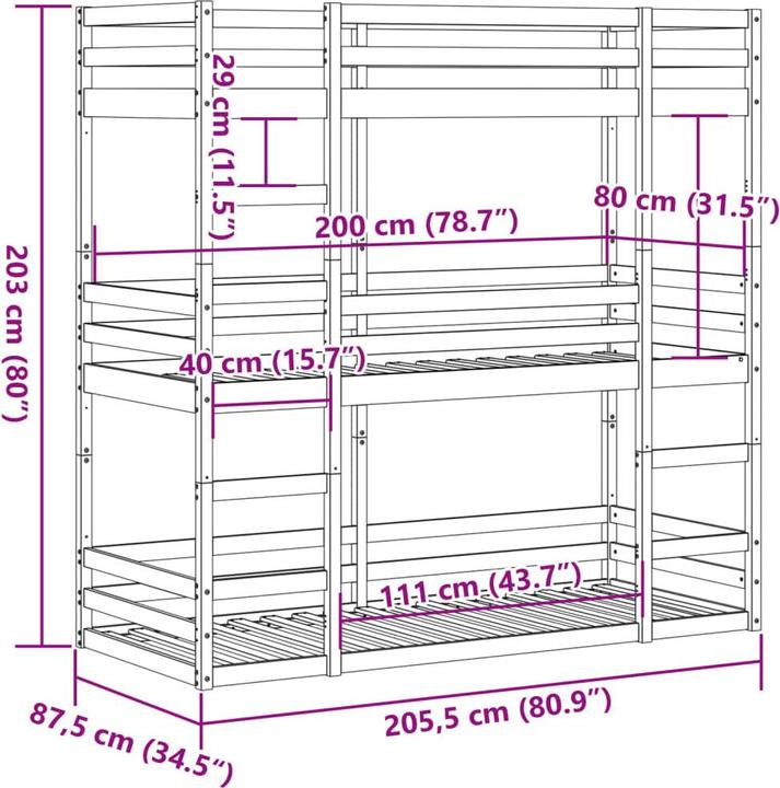 Produktbild vidaXL Dreifach-Etagenbett (80 x 200 cm)
