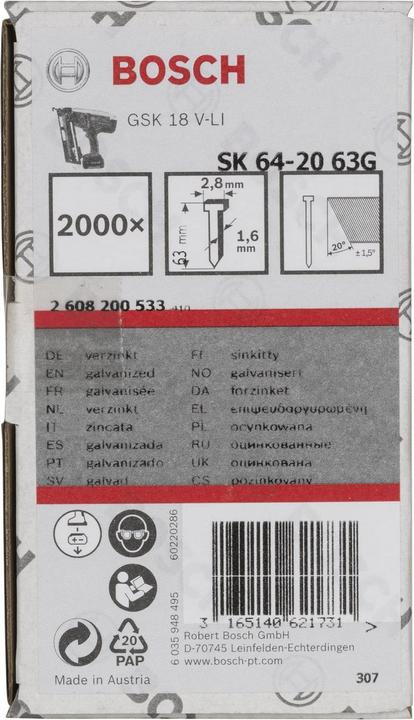 Actual product image Bosch Professional Zubehör Countersunk pin SK64 20G, 63 mm galvanised