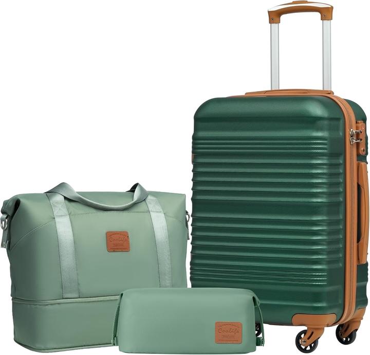 Actual product image Coolife 3-teiliges Handgepäckkofferset mit TSA-Schloss, Kulturtasche und erweiterbarer Reisetasche (47 l)
