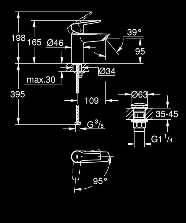 Produktbild Grohe - Mat Zwarte wastafelmengkraan - Start S-size - Met waste