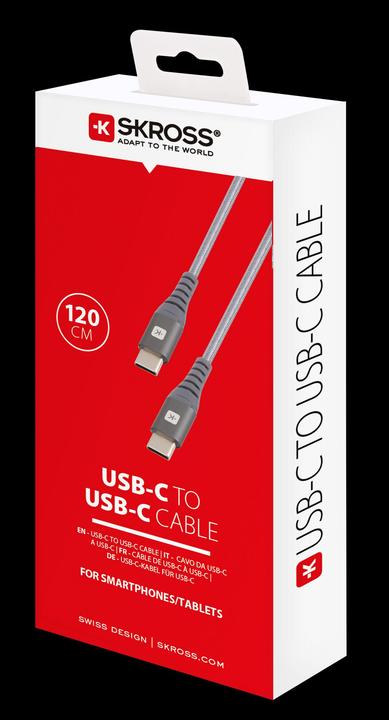 Actual product image Skross USB Cable USB-C to USB-C Cable 2.0, Braiding, 1.20m space gray (1.20 m, USB 2.0, 36 W)