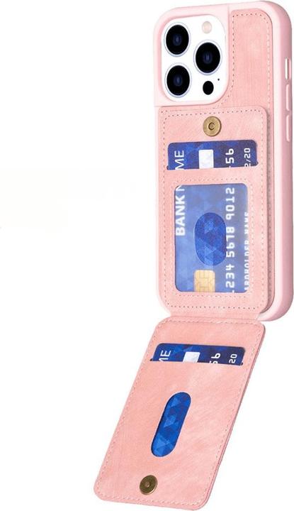 Actual product image Cover-Discount iPhone 15 Pro - Kickstand Case with card slots pink (Apple iPhone 15 Pro)
