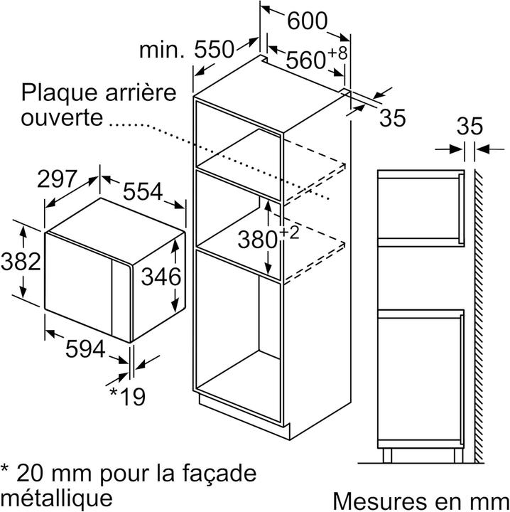 Image du produit Bosch Hausgeräte Micro-ondes encastrable BEL524MS0, Série 6, 38 cm, 800 W, 8 programmes