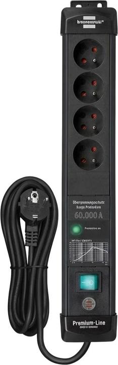 Productafbeelding Brennenstuhl LISTWA PRZEPIĘCIOWA "PREMIUM-LINE" 4GN, 3M CZARNA 60.000A (4x, 3 m)