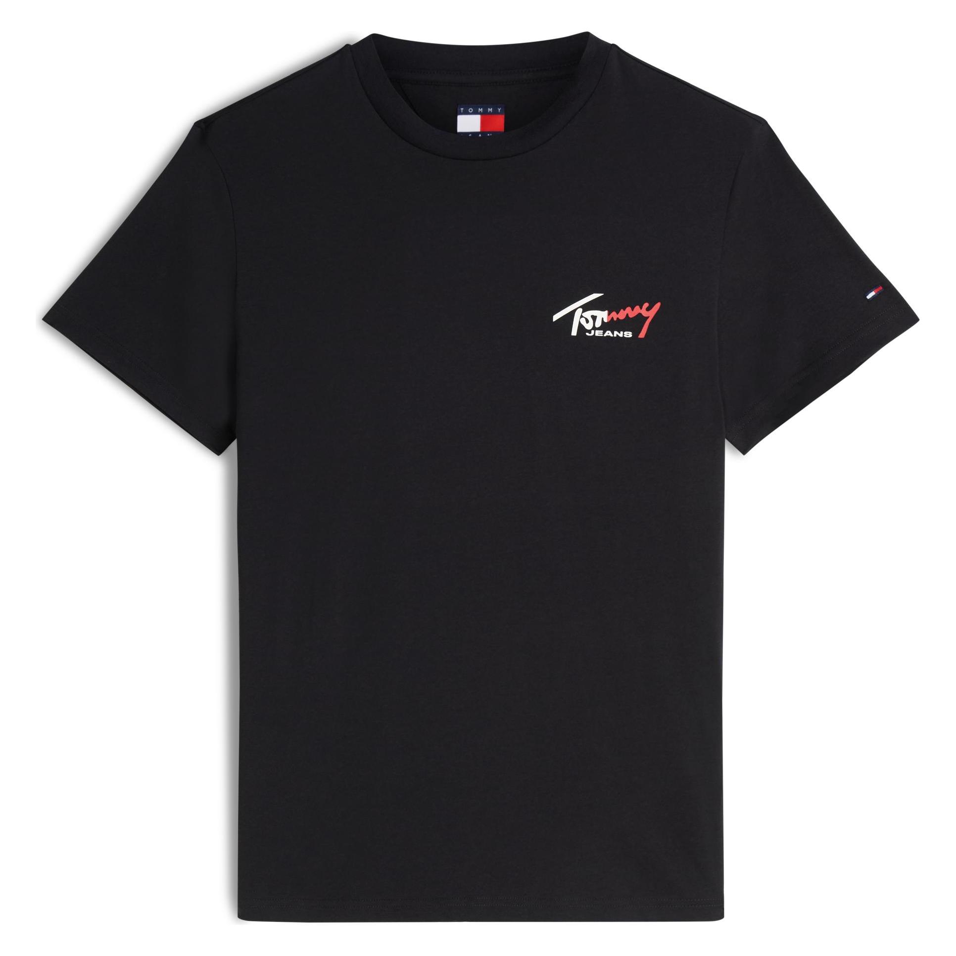 Tommy Jeans, Mannen, T-shirts, Tjm Slim Sign Chest Ss Tee Ext, Zwart, (L)