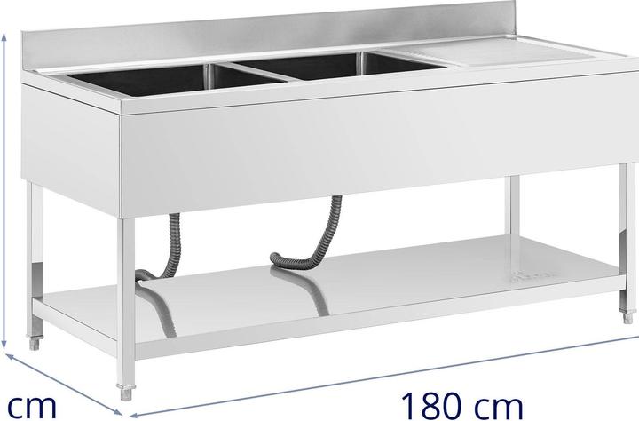 Image du produit Royal Catering Plonge inox - 2 éviers - inox - 180 x 70 x 97 cm -