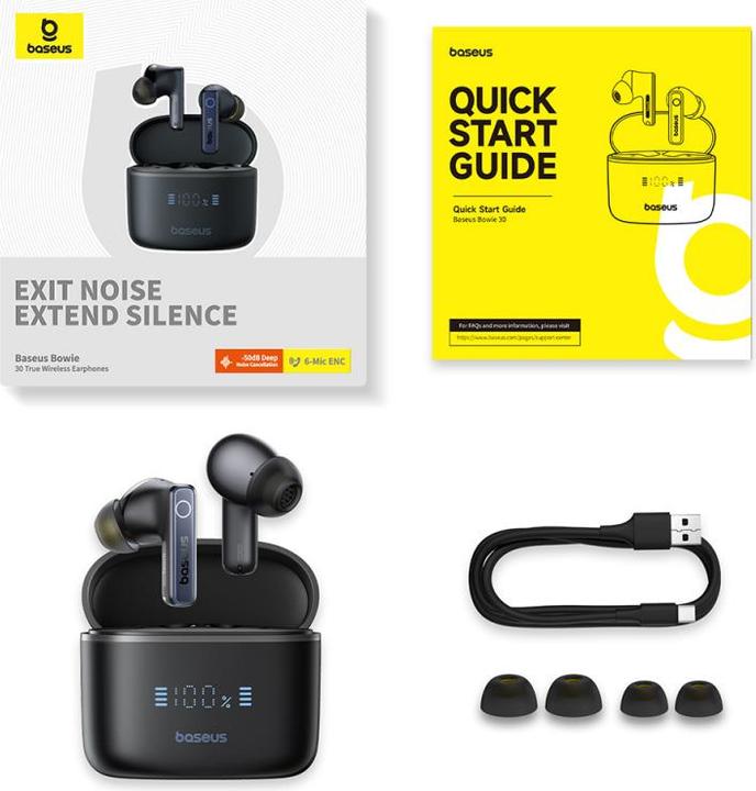Actual product image Baseus - Wireless Earbuds Bowie 30 (A00073100126-00) - Bluetooth, True Wireless - Cosmic Black (Wireless)