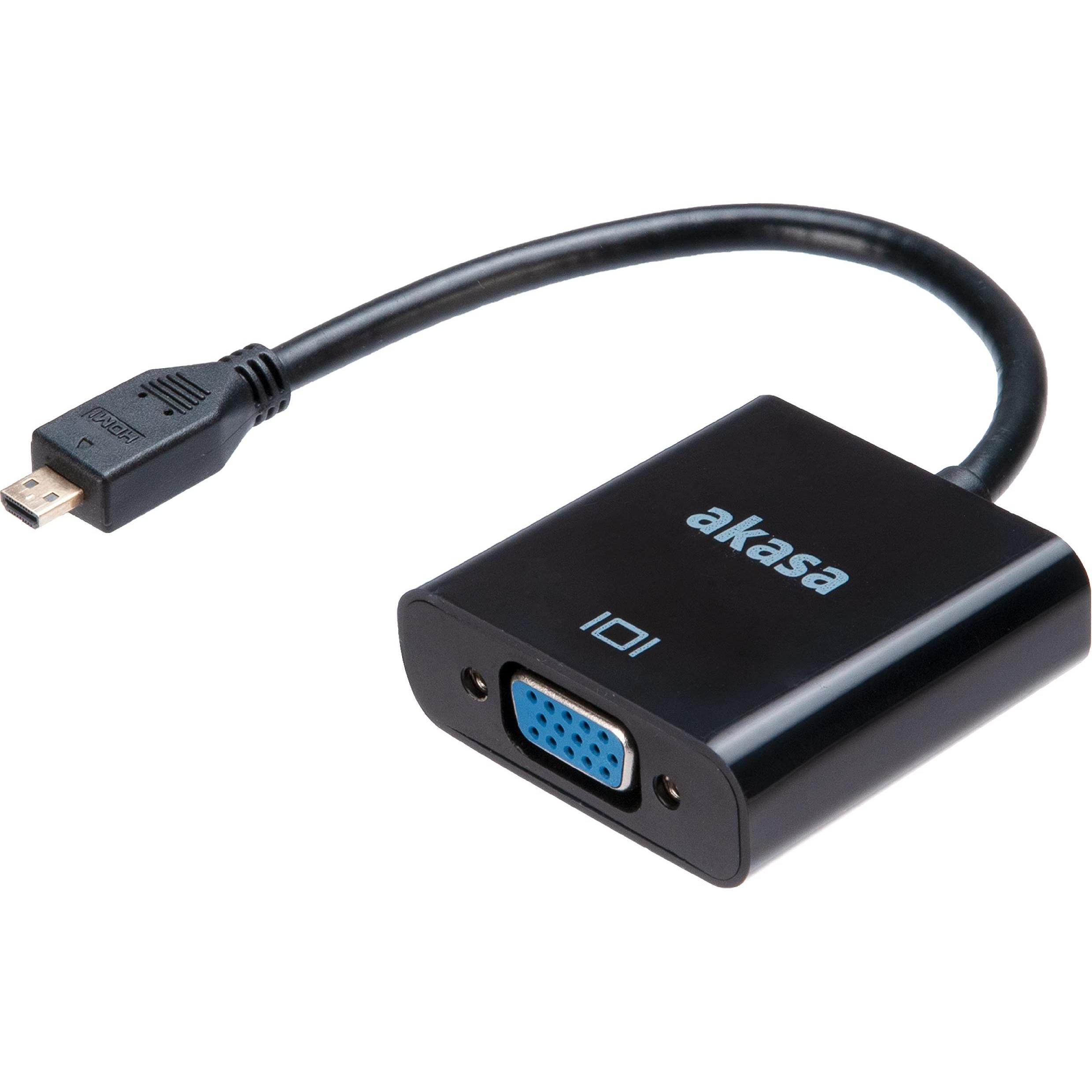 Akasa micro HDMI (Typ D) — VGA (15 cm), Adattatore dati + video, Nero