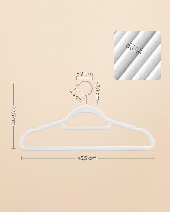 Produktbild Songmics Kleiderbügel Samt 30er Set Weiss (30 x)