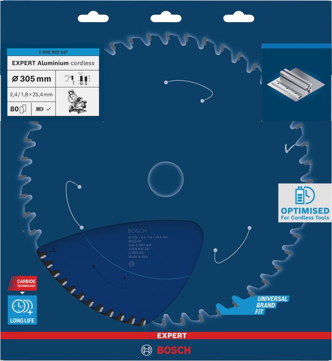 Productafbeelding Bosch Professional Zubehör 2608902247 EXPERT cirkelzaagblad - 305 x 25.4 x 80T - aluminium