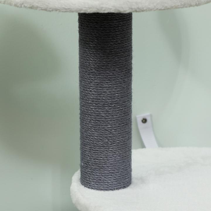 Produktbild PawHut Kratzbaum Spanplatte, Plüsch Grau (98 cm, Grau, Weiss)