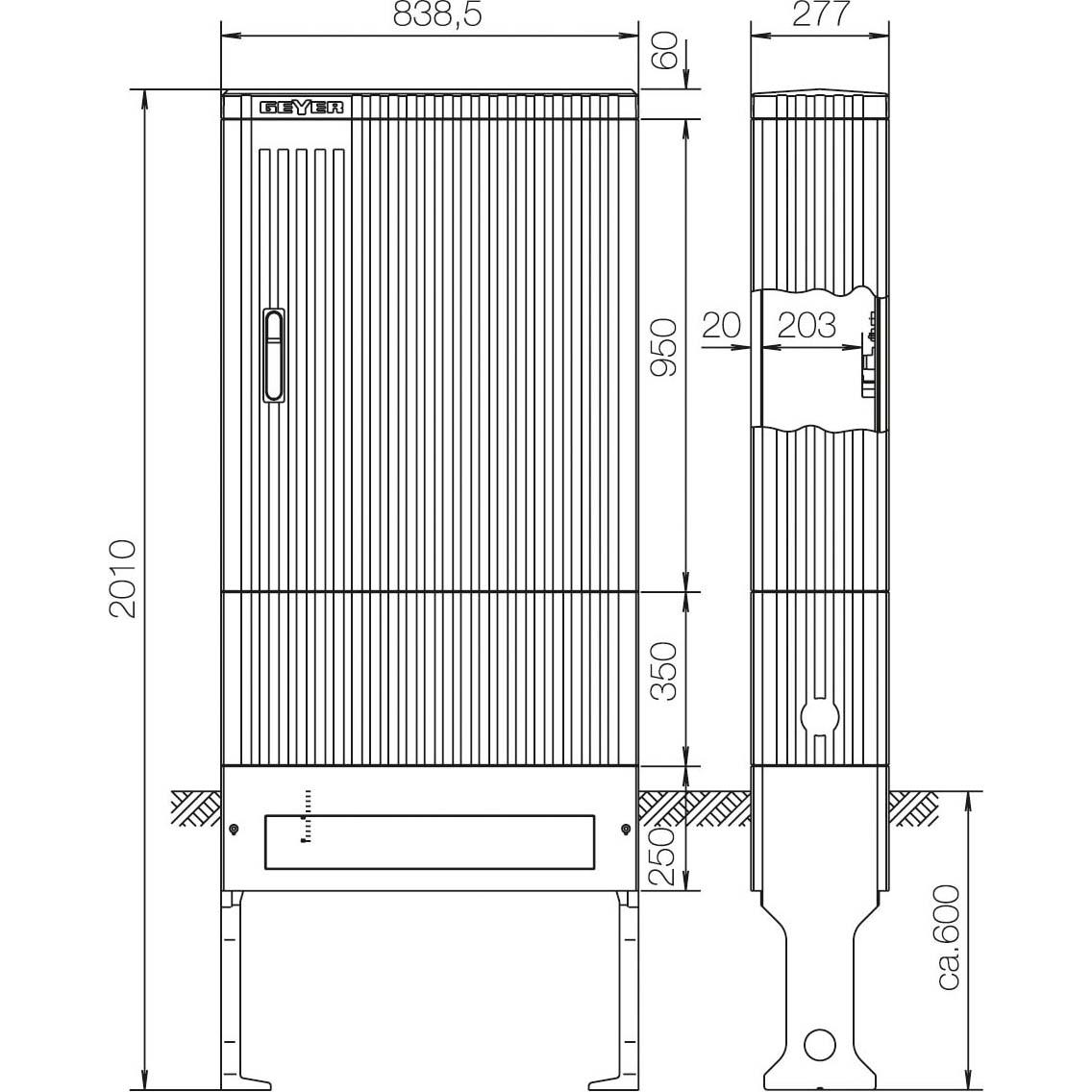 ABN, Verteilerschrank Zubehör, SL207 AnschlusssÃ¤ule FB3, BH7 1Zyl.eingeb. Doppelschlies