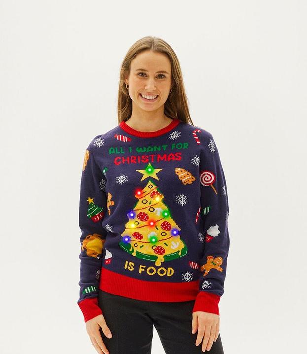 Immagine prodotto Christmas Sweats Tutto quello che voglio per Natale è un maglione a LED con il cibo (XS)