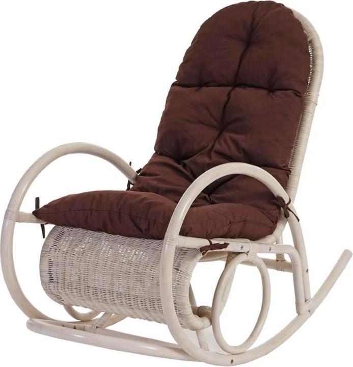 Actual product image Swisshandel24 Rocking Chair, Rattan Armchair, white - brown cushion