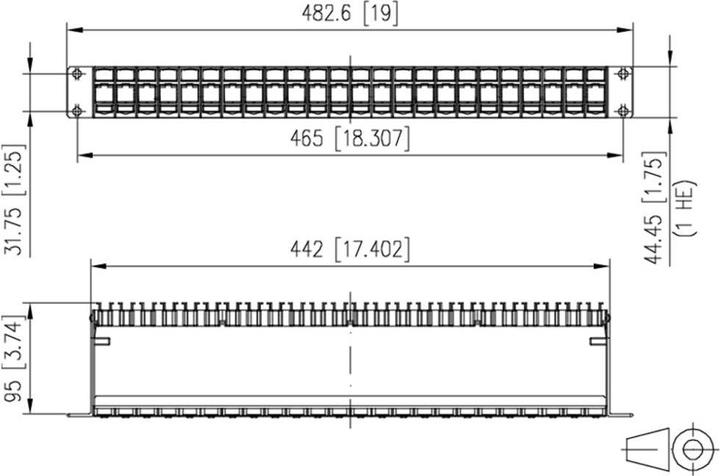 Productafbeelding Metz Connect E-DAT C6A module 24 poort 180°M - patchpaneel - zwart - 1 HE - 48,3 cm (19")