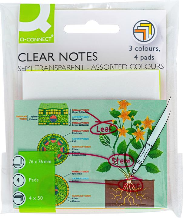 Q-Connect Bloc-notes repositionnables 4x50BL PP transp. (76 x 76 mm)
