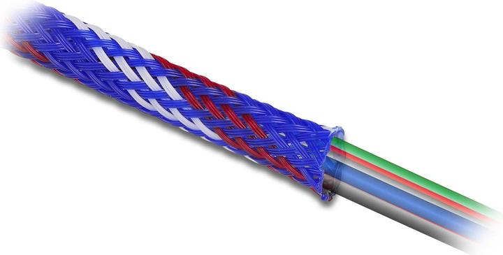 Produktbild Delock Geflechtschlauch dehnbar 2 m x 38 mm blau-rot-weiss (Kabelschlauch, 200 cm)
