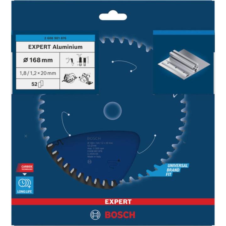 Produktbild Bosch Professional Zubehör Kreissägeblatt Expert for Aluminium 168 x 20 x 1,8/1,2 mm, T52