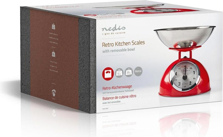 Produktbild Nedis Küchenwaage Retro Ana Logo Metall Rot, KASC110RD