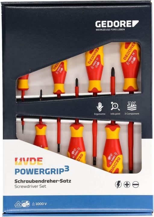 Image du produit Gedore VDE Screwdriver set 7 pieces (Recouvrement cruciforme Phillipps (PH), Vis fendues)