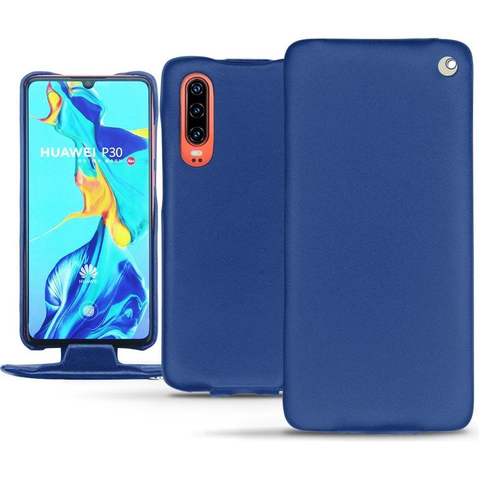 Noreve Lederschutzhülle vertikal (Huawei P30), Smartphone Hülle, Blau